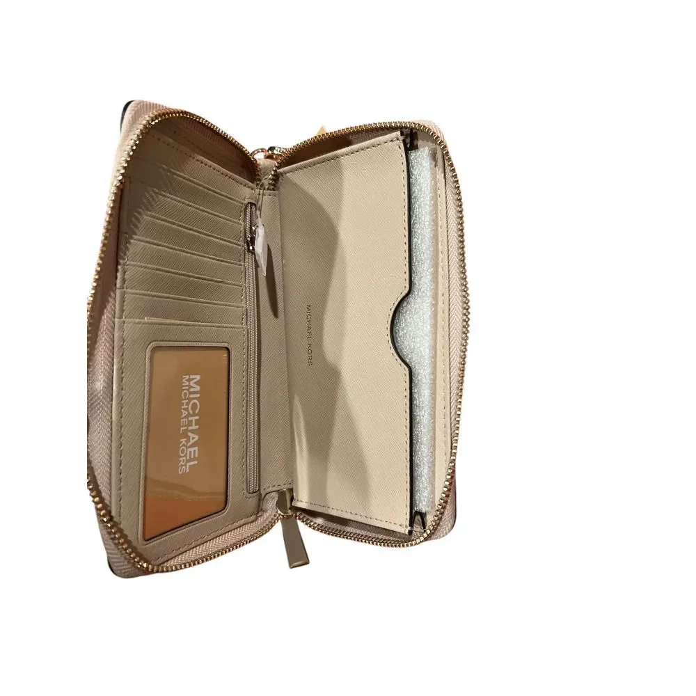 Michael Kors Large Flat Multi-Function Phone Case Leather Wallet/Wristlet in Oat
